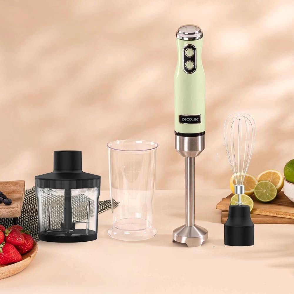 Cecotec Stabmixer Power Retrogreen 1200MAX Cream&Crush, Maximalleistung 1200 W, technologia Crossblades, 2 prędkości, Zubehörset Spülmaschinenfest, Spritzschutzhaube Kitchen Naty Shop