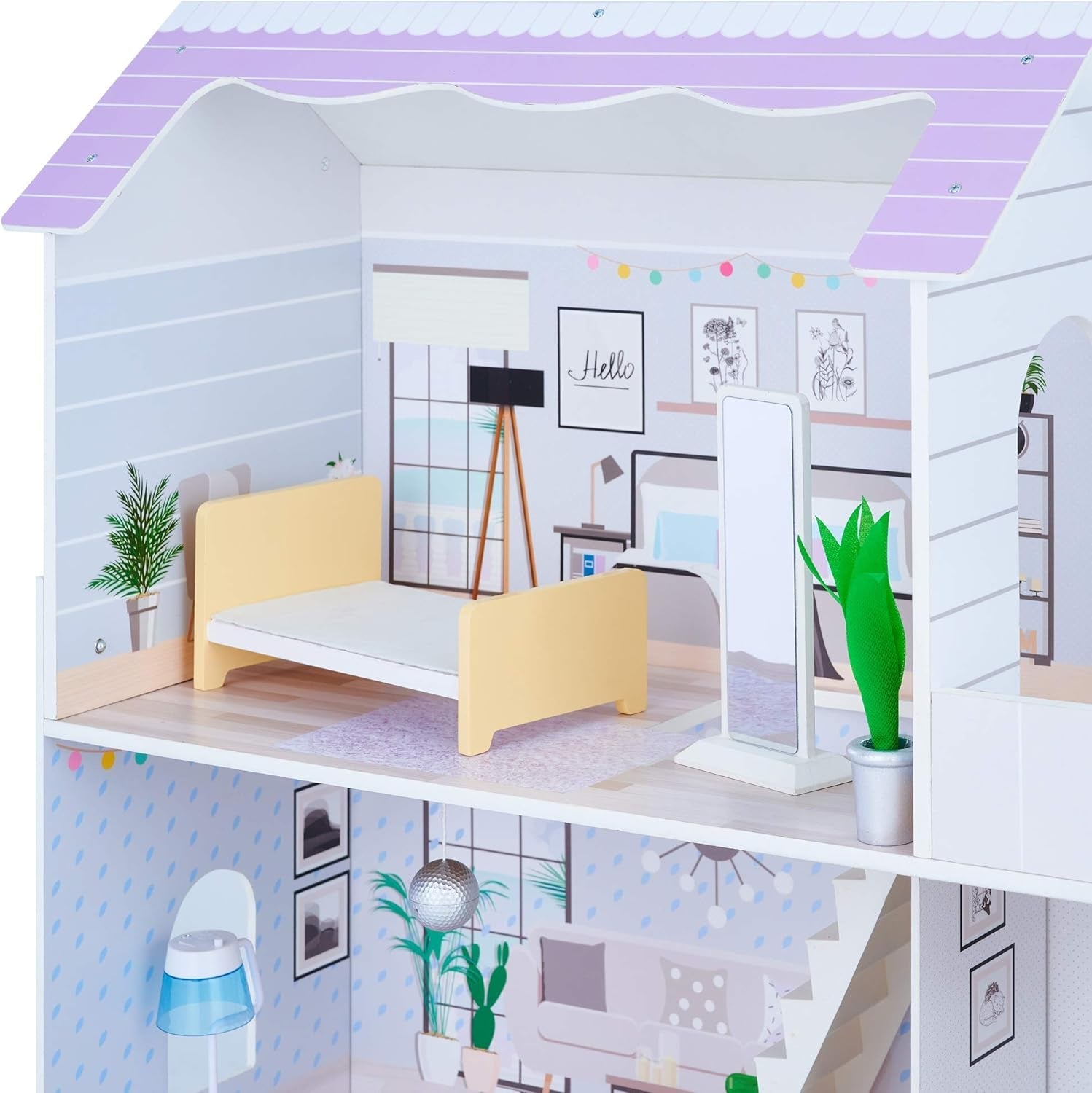Teamson Kids Olivia's Little World Gigantyczny domek dla lalek z 16 akcesoriami dla lalek, drewniany domek dla lalek z meblami, 3-piętrowy, 30 cm domek dla lalek dla dzieci w wieku 3+