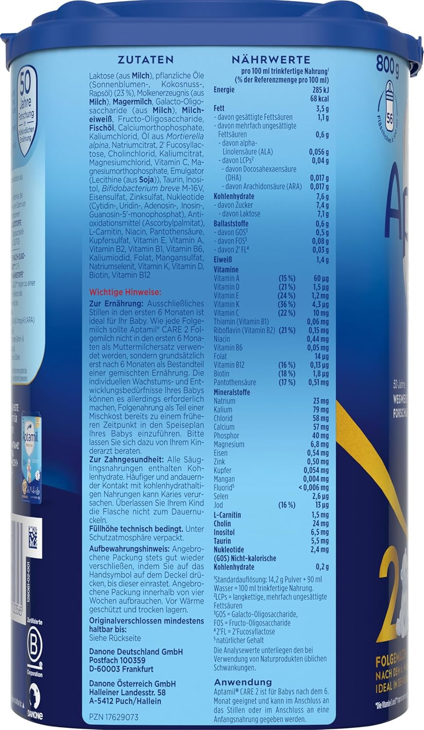 Aptamil Care 2 – Odpowiedni również dla dzieci urodzonych przez cesarskie cięcie – 1 x 800 g