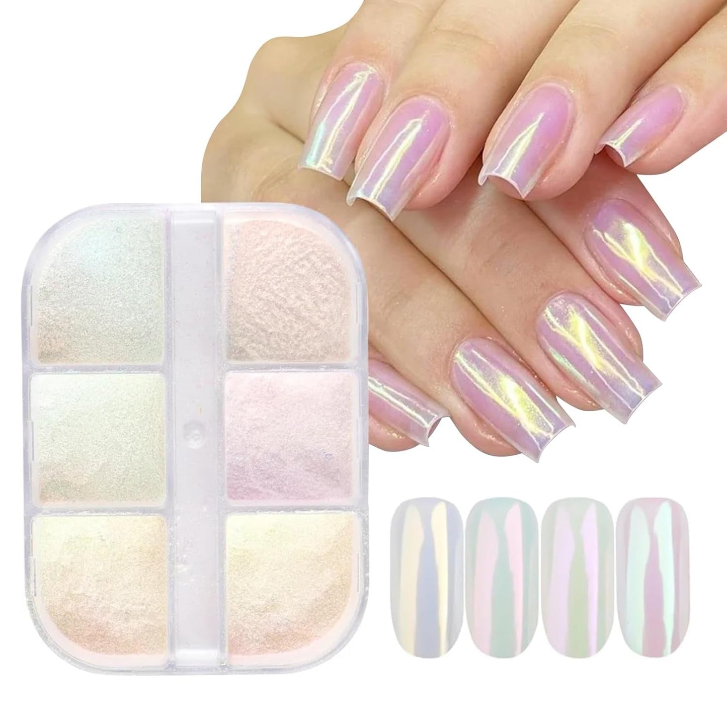 Proszek do paznokci Chrome Aurora Ice Shimmer Chromowany proszek pigmentowy 4 szt. Proszek chromowany Nägel Nail Art Nageldesign