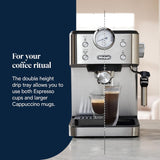 De'Longhi Classic EM450.M ekspres do kawy z kolbą, profesjonalnym spieniaczem do mleka, w całości z metalu, 15 barów, zbiornik na wodę 1,7 l, stal nierdzewna/metal