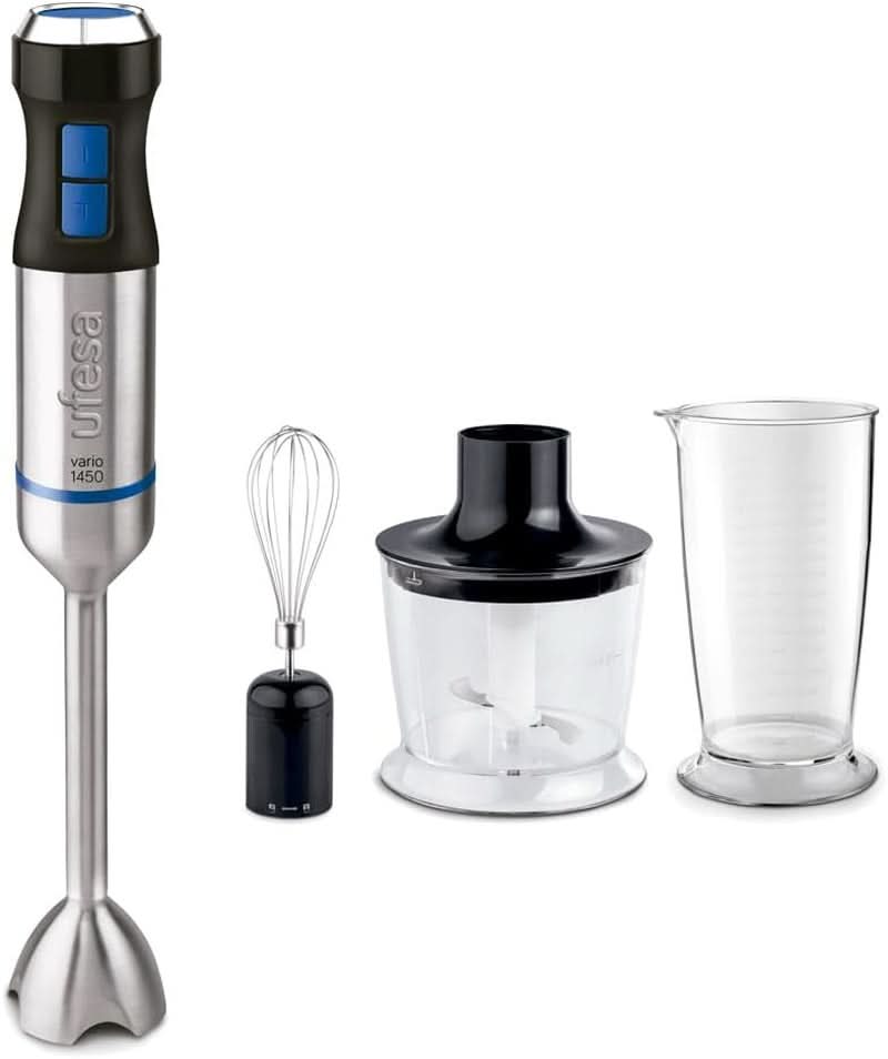 Ufesa BP4762 Vario 1450 Max Mikser stojący, Leistung 1400 W, 20 Geschwindigkeiten + Turbo, Edelstahlgehäuse Und 4 Klingen, Ergonomisches Und Spritzwassergeschütztes Design, Inkl. Zubehör, Sklep Naty z kuchnią bez Bpa