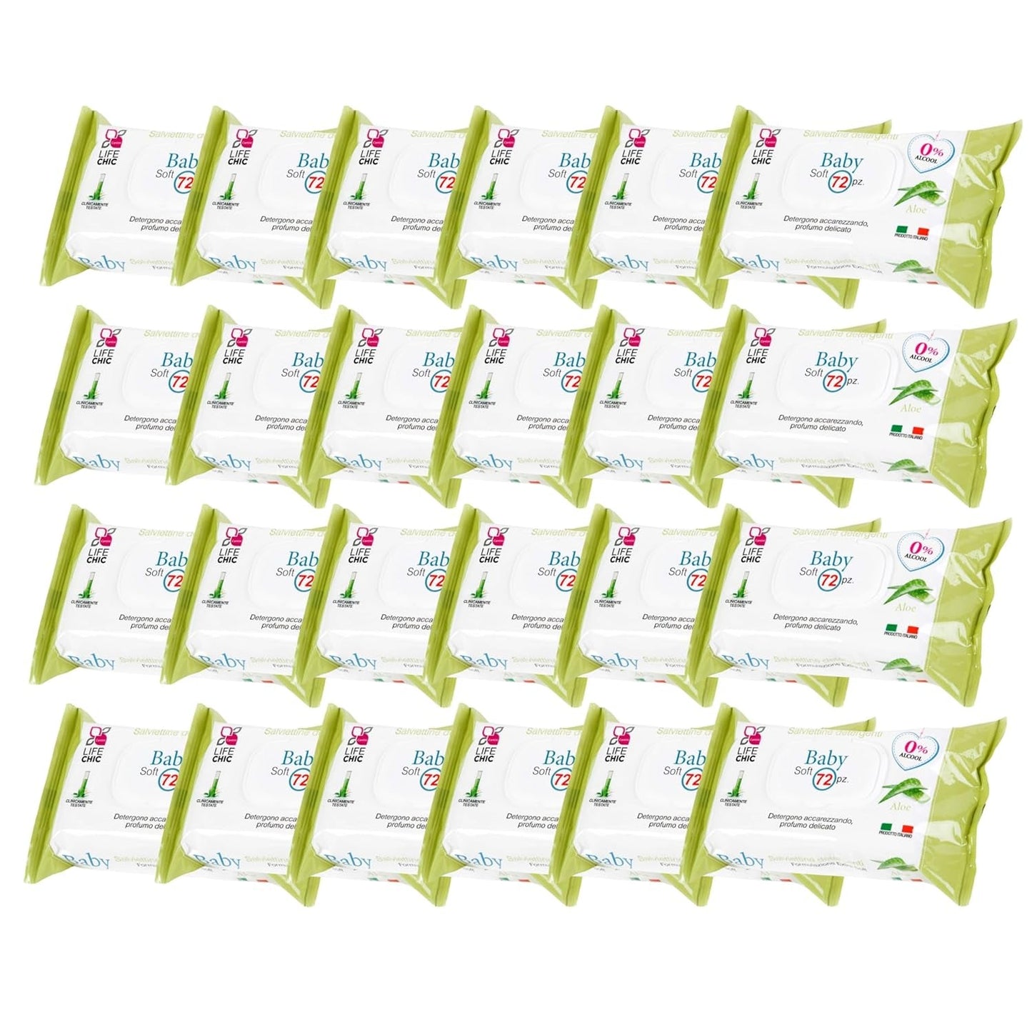 Chusteczki nawilżane Aloe Baby do skóry wrażliwej, bez alkoholu, przyjazne dla skóry, pH 5,5, lekko pachnące, 1728 sztuk (24 opakowania)