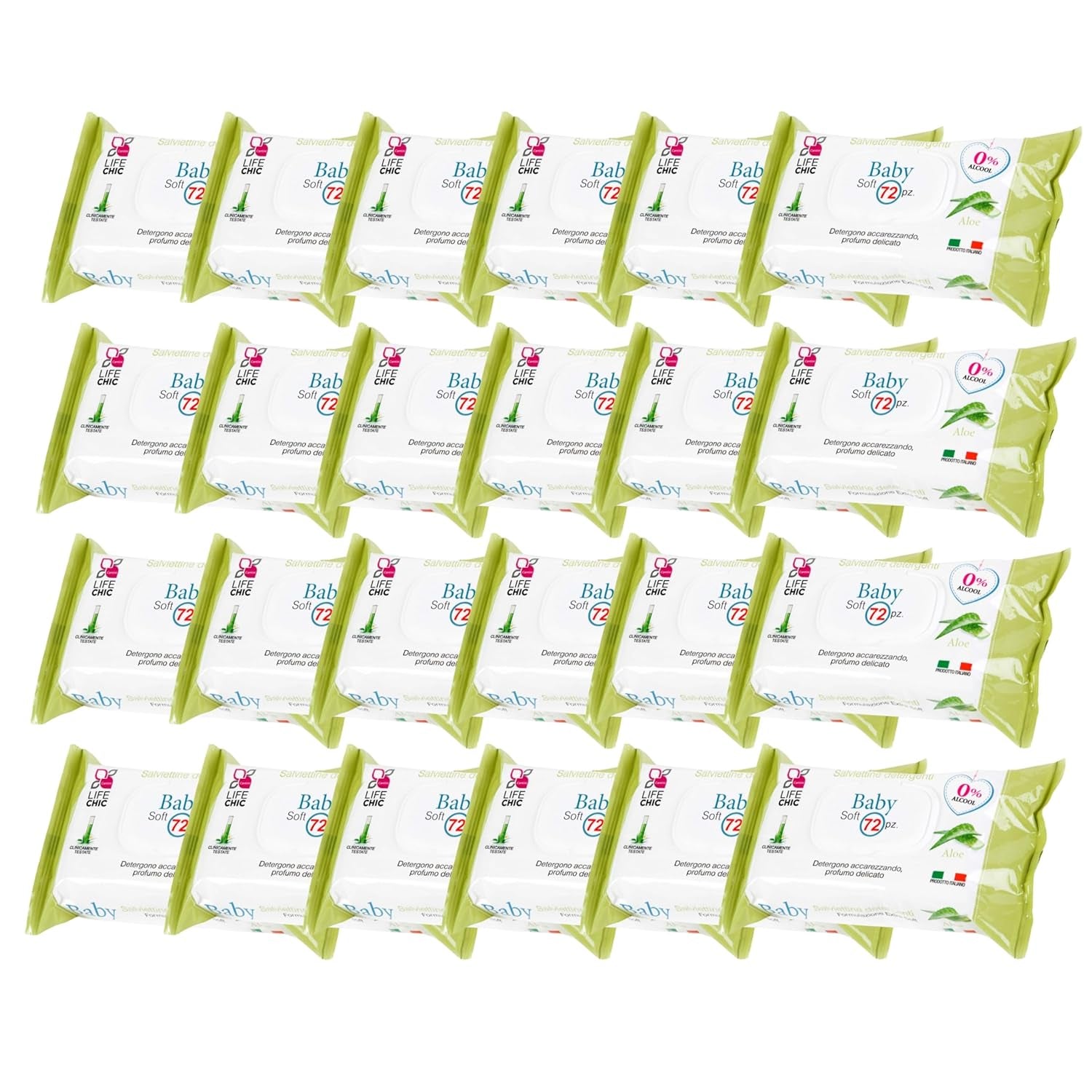 Chusteczki nawilżane Aloe Baby do skóry wrażliwej, bez alkoholu, przyjazne dla skóry, pH 5,5, lekko pachnące, 1728 sztuk (24 opakowania)