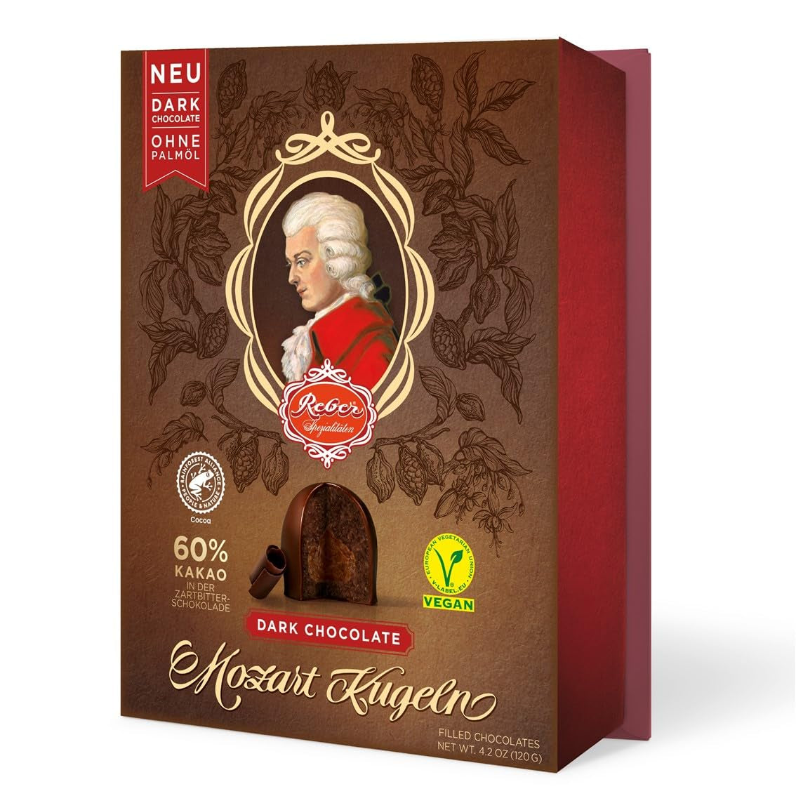 Kulki Reber Mozart z gorzką czekoladą, opakowanie 6 szt. z marcepanem i nugatem, wegańskie - 1 x 120 g