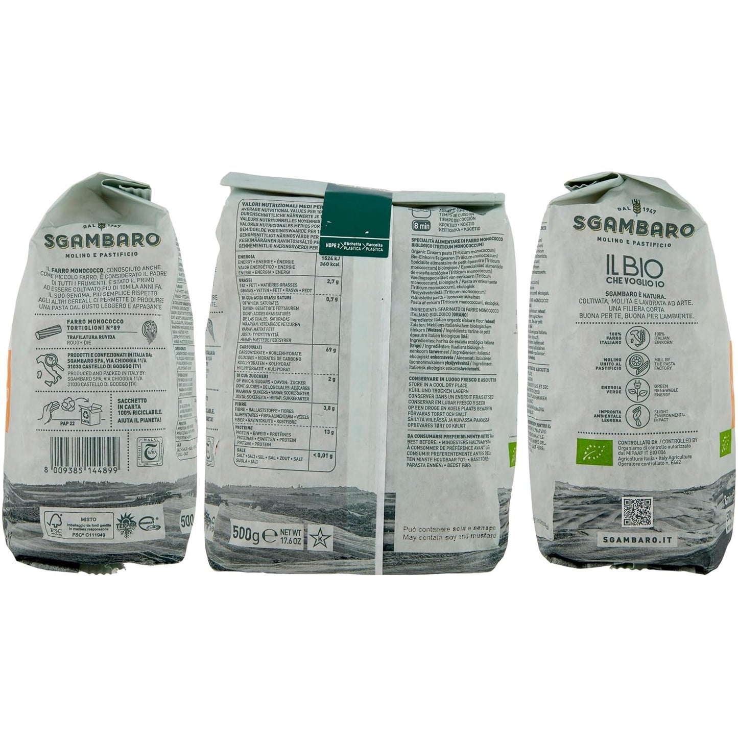 Ekologiczny Makaron Tortiglioni Nr 89 - 500g Makaron pszenny o obniżonej zawartości tłuszczu – Niska zawartość tłuszczu – Źródło błonnika i białka