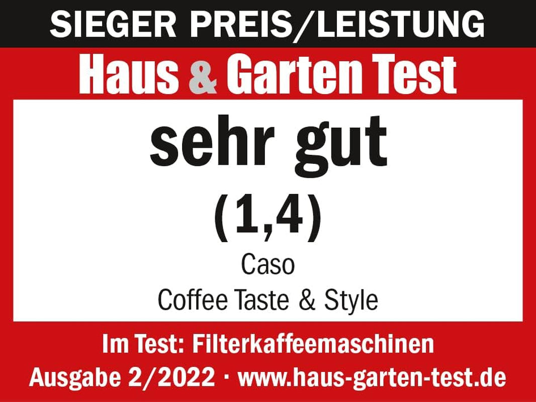 Ekspres CASO Coffee Taste and Style z filtrem stałym, 1,5 l, optymalna temperatura parzenia 92-96°C, system zapobiegający kapaniu, zoptymalizowana głowica zaparzająca, stal nierdzewna, 12 filiżanek
