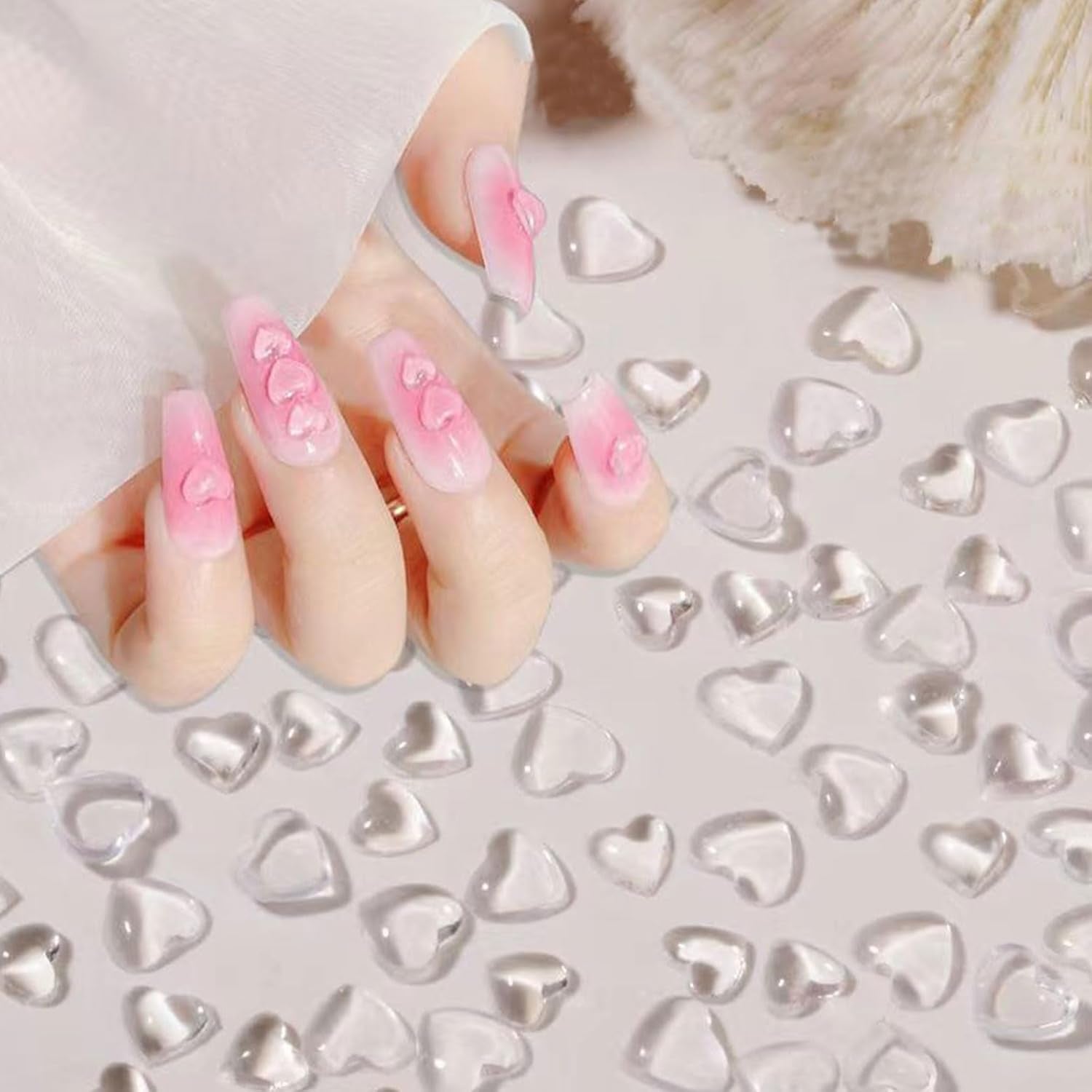 Charms do paznokci 3D Heart, 320 Stück Niedliche Klar Acryl Herz Charms do paznokci, Flatback Heart Nagel Strasssteine ​​​​4Mm 6Mm 8Mm Harz Nagelkunst Dekorationen dla Frauen Mädchen DIY Maniküre Zubehör (4Mm 6Mm 8Mm)