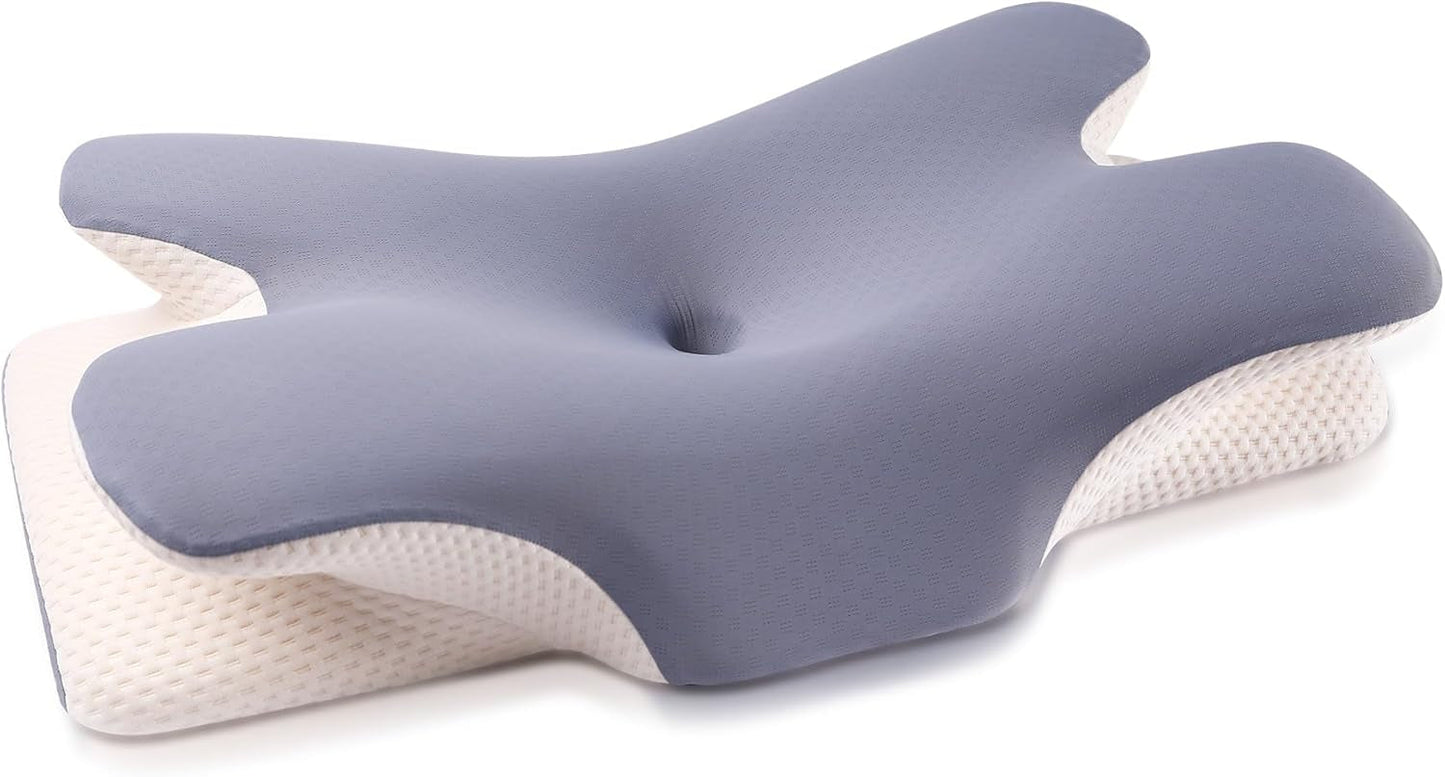 Poduszka z pianki memory MULISOFT, wygodna poduszka pod głowę, poduszka podtrzymująca szyję, ergonomiczna poduszka boczna do spania (szara) Poduszki ortopedyczne szyjki macicy Naty Shop Blue