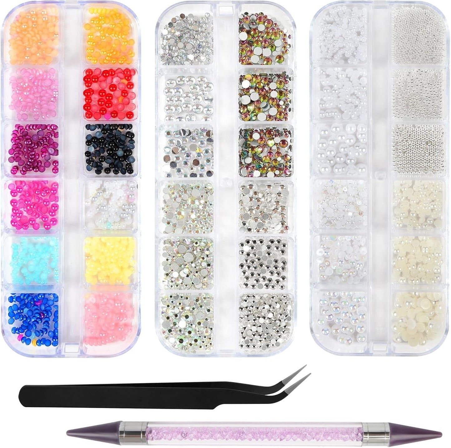 Harz Strasssteine ​​4200 szt. Strass Kristalle 1Mm-5Mm Gemischte Kinder Bastelsachen Kit Mit Strass Mit Picking Pinzette Und Stift Für DIY Nägel Kleidung Kunsthandwerk Gemischt Becher Party (A)