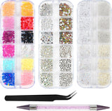 Harz Strasssteine ​​4200 szt. Strass Kristalle 1Mm-5Mm Gemischte Kinder Bastelsachen Kit Mit Strass Mit Picking Pinzette Und Stift Für DIY Nägel Kleidung Kunsthandwerk Gemischt Becher Party (A)