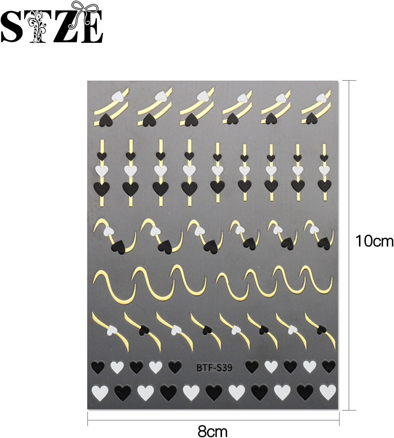 JMEOWIO Nagelsticker Herz Linien Blumen 9 Blatt Nail Art Naklejka Selbstklebend Nagelaufkleber Bunte Dekoration Nageldesign Zubehör