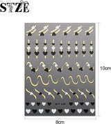 JMEOWIO Nagelsticker Herz Linien Blumen 9 Blatt Nail Art Naklejka Selbstklebend Nagelaufkleber Bunte Dekoration Nageldesign Zubehör