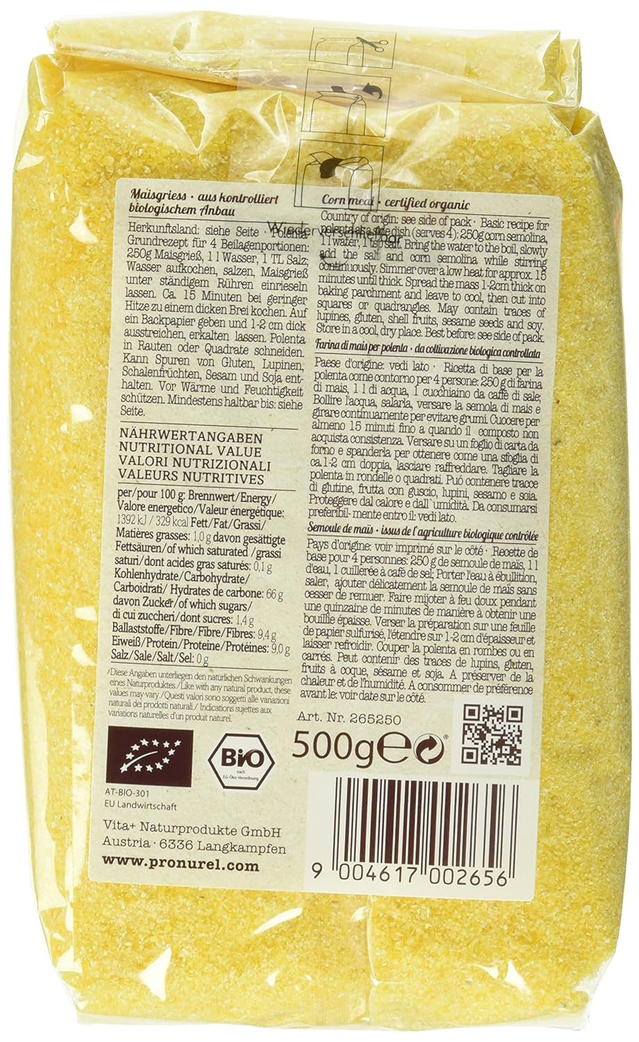 Verival Maisgrieß - Bio, opakowanie 6Er (torba 6 X 500 G) - Bio Cereale Naty Shop