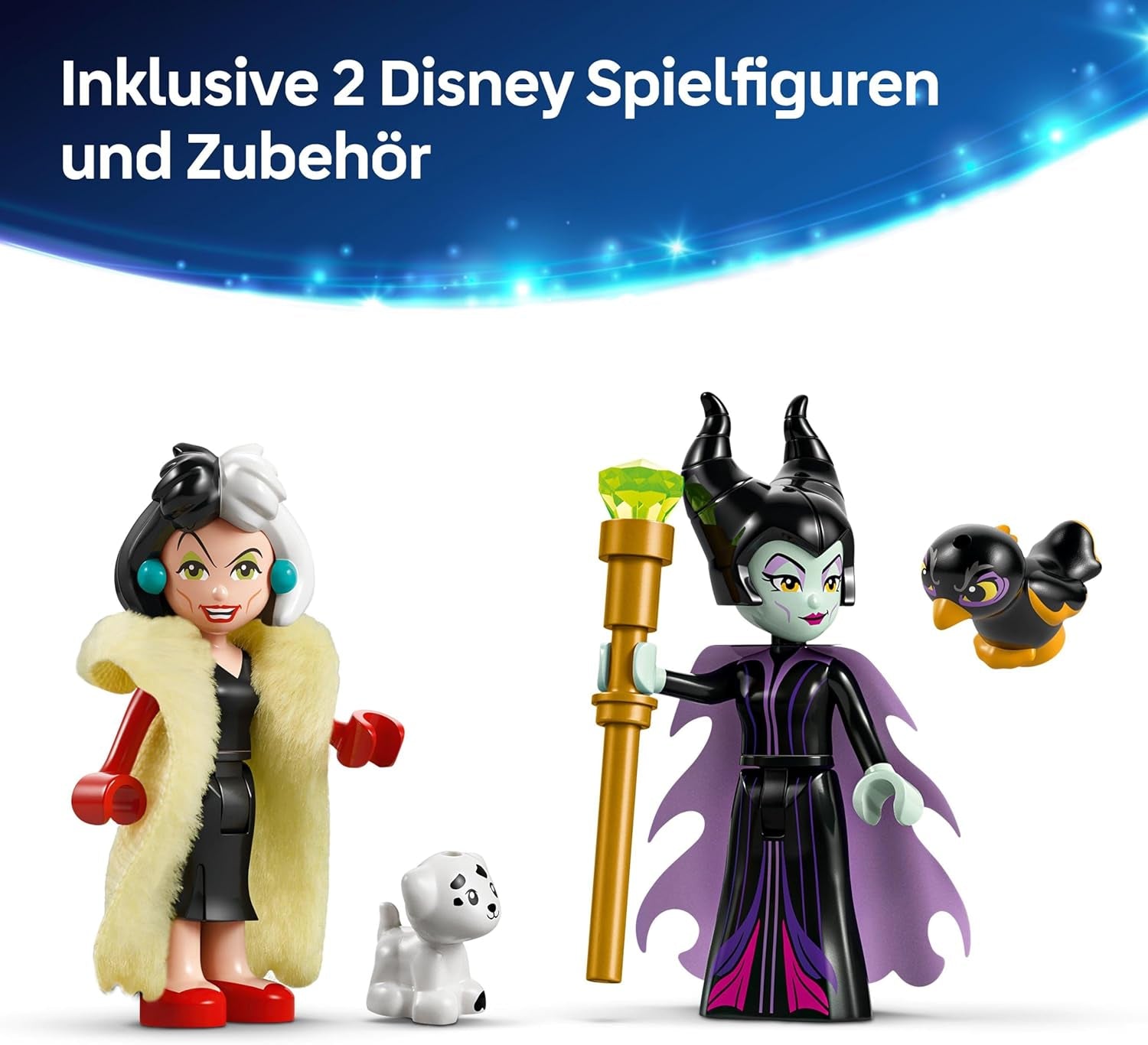 LEGO® Disney Złoczyńcy Sukienki Maleficent i Cruella De Mon — zabawka dla chłopców i dziewcząt od 9 lat — w zestawie. 2 minilaleczki i 2 figurki zwierząt — prezent urodzinowy dla fanów 43262 Zestawy do budowania Besuche den LEGO-Store