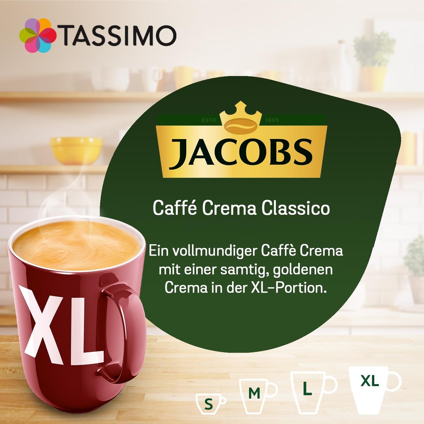 Tassimo Kapseln Jacobs Caffè Crema Classico XL, 5 x 16 podkładek, 80 Kaffeekapseln