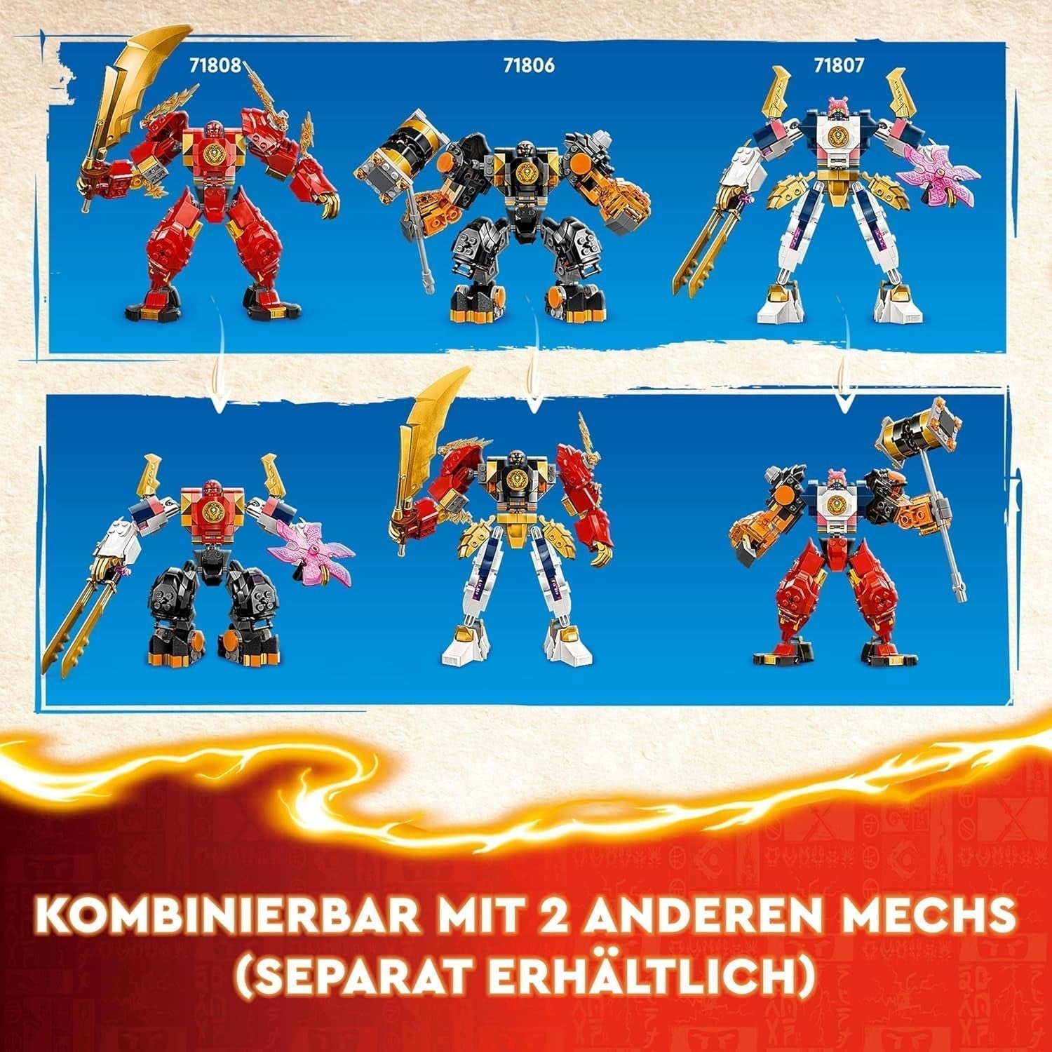 LEGO NINJAGO Fire Mech Kaia Zabawkowa figurka dla dzieci z możliwością dostosowania figurki czerwonego mecha Zestaw Ninja 4 figurki, w tym Kai i Zane Prezent dla 7-letnich chłopców i dziewcząt 71808 Zestawy do budowania Beuche den LEGO-Store