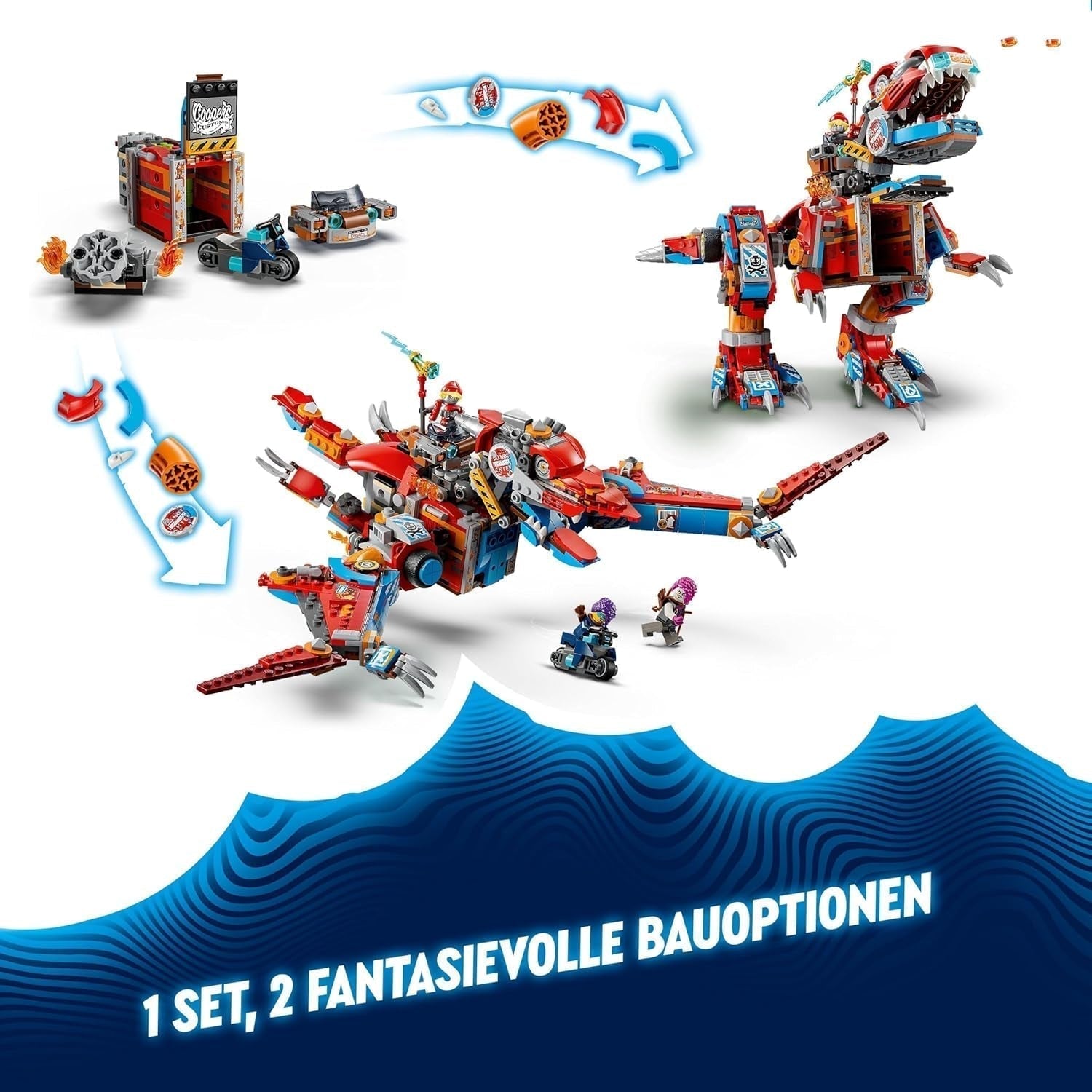 LEGO Dreamzzz 2-w-1 Coopers Dino-Mech C-Rex Zabawka Pterodaktyl T.Rex Figurka dla chłopców i dziewcząt Kreatywny zestaw zabawek przygodowych Prezent dla dzieci w wieku 9 lat 71484 Zestawy do budowania Beuche den LEGO-Store