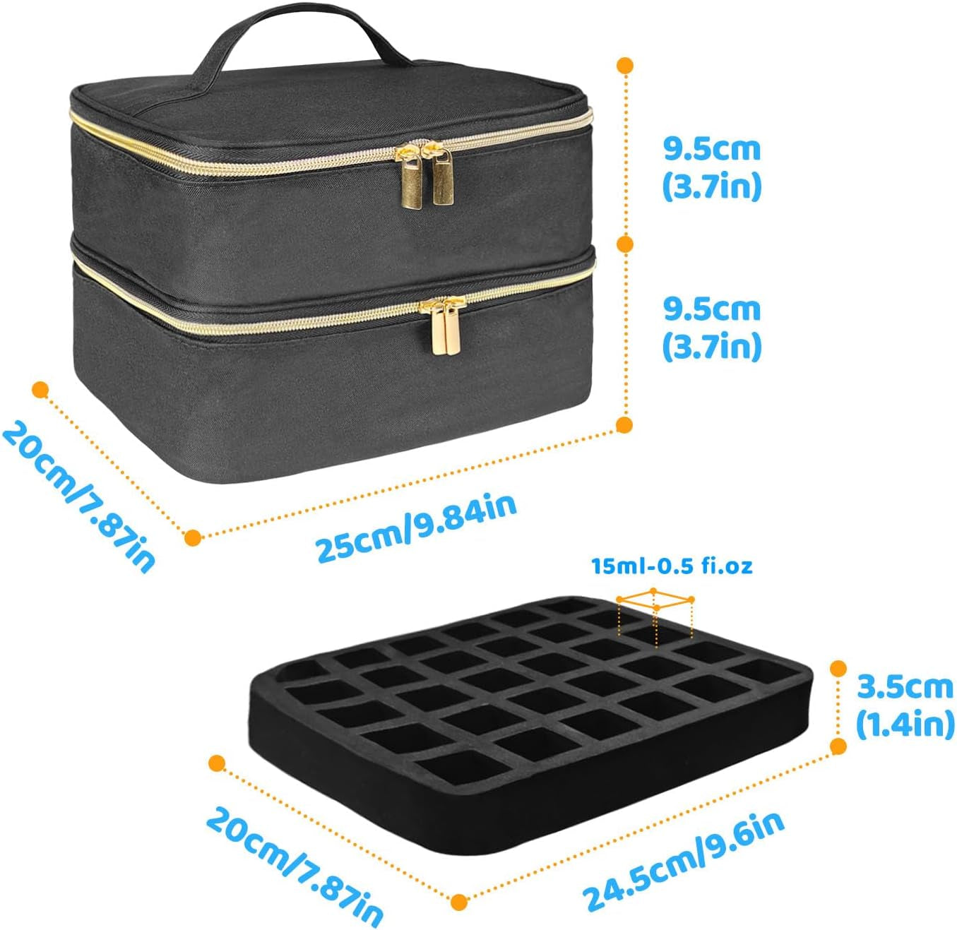 Organizer na lakier do paznokci Tasche, Doppelschicht Pudełko do przechowywania lakieru do paznokci, Organizer Koffer Für Nageldesign Kosmetiktasche Für 30 Flaschen Neonail Base (15Ml-0,5 Fl.Oz) i 1 lampa do paznokci (Schwarz)