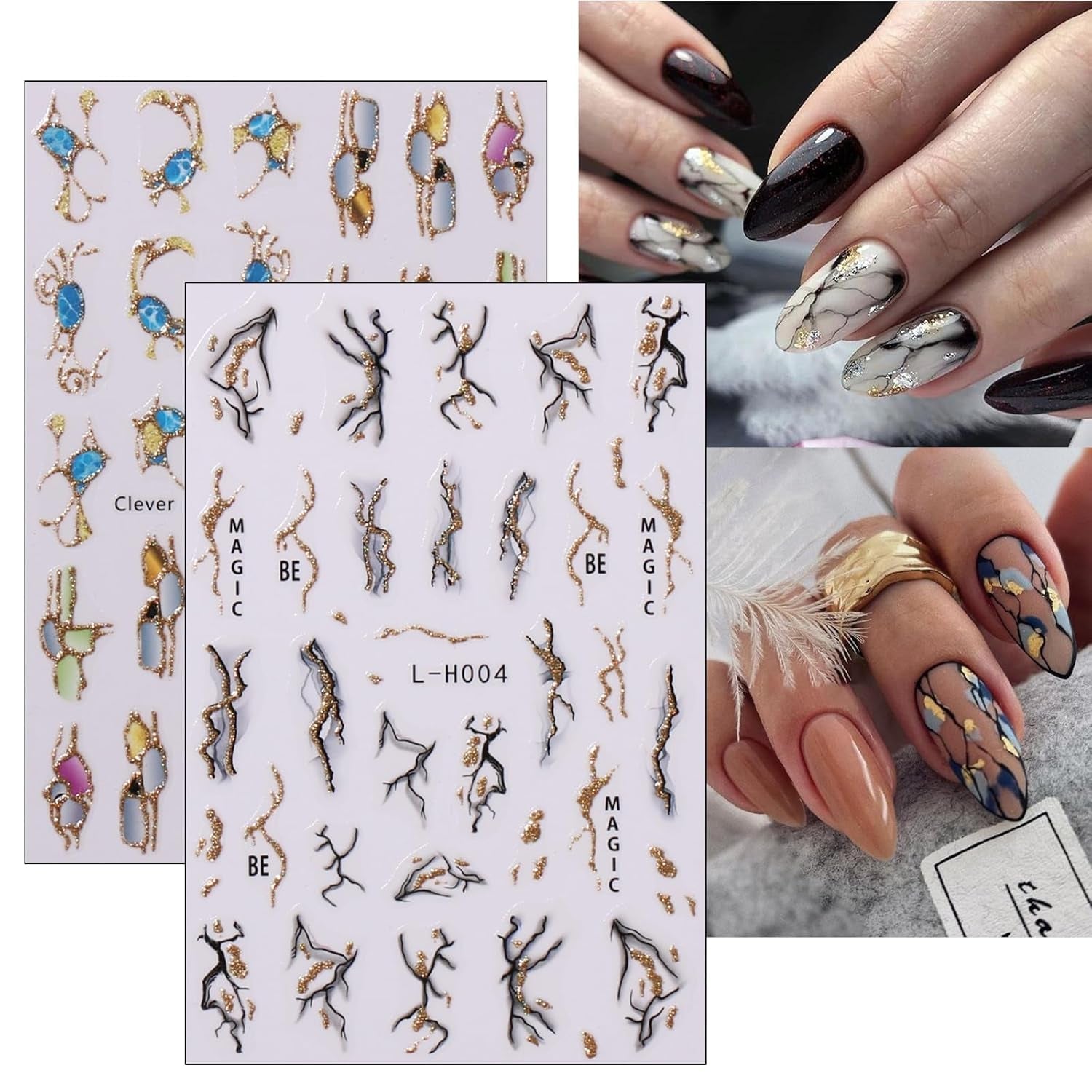 Jmeowio JMEOWIO Nagelsticker Marmor Französische Spitze 10 Blatt Nail Art Naklejka Selbstklebend Nagelaufkleber Bunt Dekoration Nageldesign Zubehör