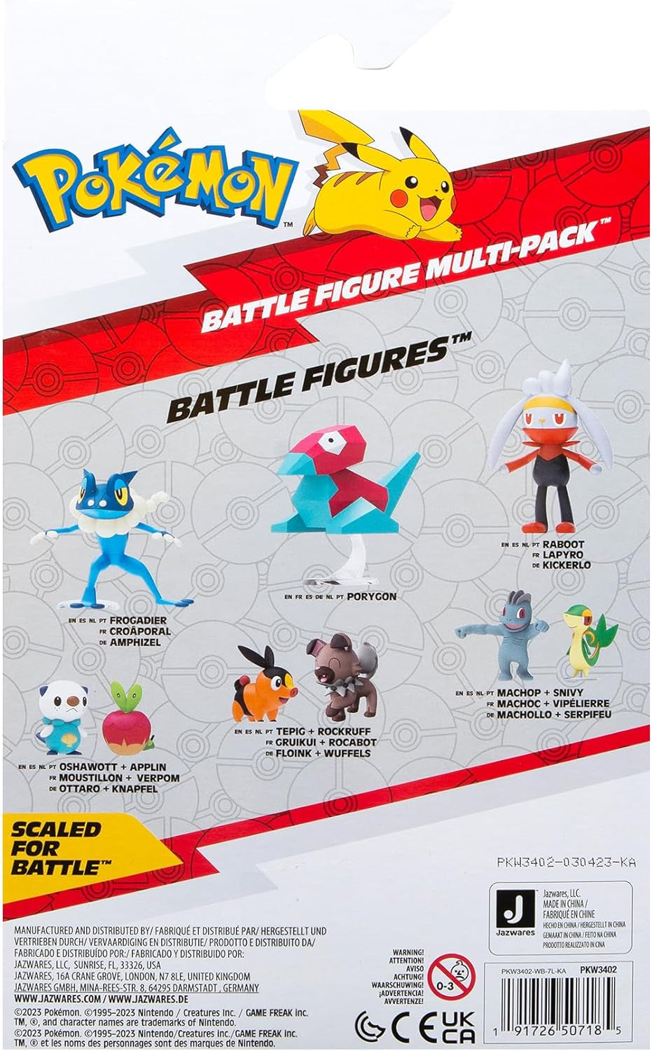 Pokémon PKW3402 - Opakowanie zbiorcze figurek bojowych - 4-pak z Pikachu, Croc, Kwaks, Felori, oficjalne szczegółowe figurki, 5 cm każda Figurki Naty Shop