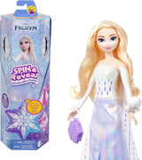 Mattel Disney Zestaw lalek Elsa Fashion Queen Ice, Spin & Reveal z 11 niespodziankami, w tym 5 akcesoriów, 5 naklejek i sceną do zabawy, inspirowaną filmem Disneya, HTG25 Naty Shop Dolls Lalka Elsa