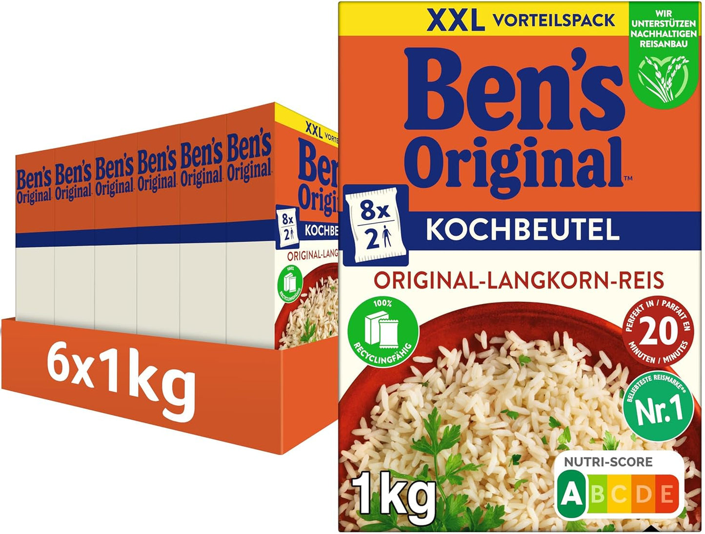 BEN'S ORIGINAL™ Ryż długoziarnisty, gotowany w torebce, 9 x 500 g, 20 minut