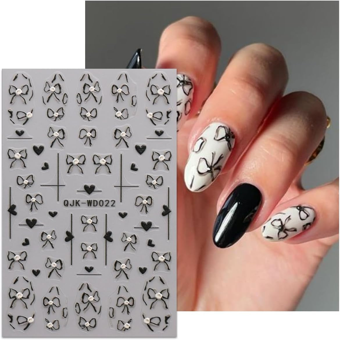 JMEOWIO Nagelsticker Bunte Herz Schleife 6 Blatt Nail Art Naklejka Selbstklebend Nagelaufkleber Dekoration Nageldesign Zubehör