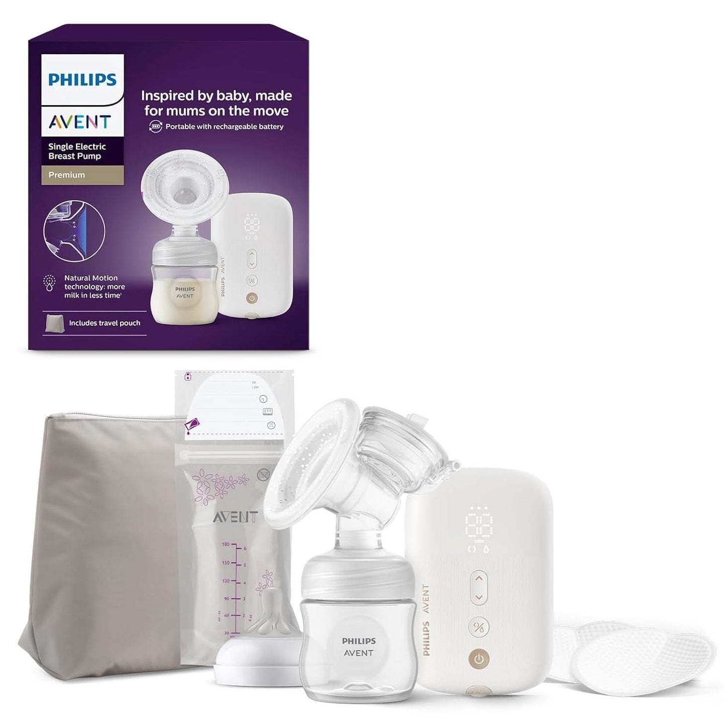 Elektronische Philips Avent Einzelmilchpumpe Premium - Mit Natural Motion Technologie, Wiederaufladbarem Akku, Timer-Anzeige (Modell SCF396/31) Akcesoria Żywność i karmienie piersią Bebe Naty Shop