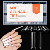 Modelones Tipsy 216 sztuk - Zestaw Full Cover Tips, Zestaw miękkich Tipsów żelowych, Wstępne polerowanie Tipsów z żywicy PMMA, DIY Klej na sztucznych paznokciach, Krótkie Migdały XS