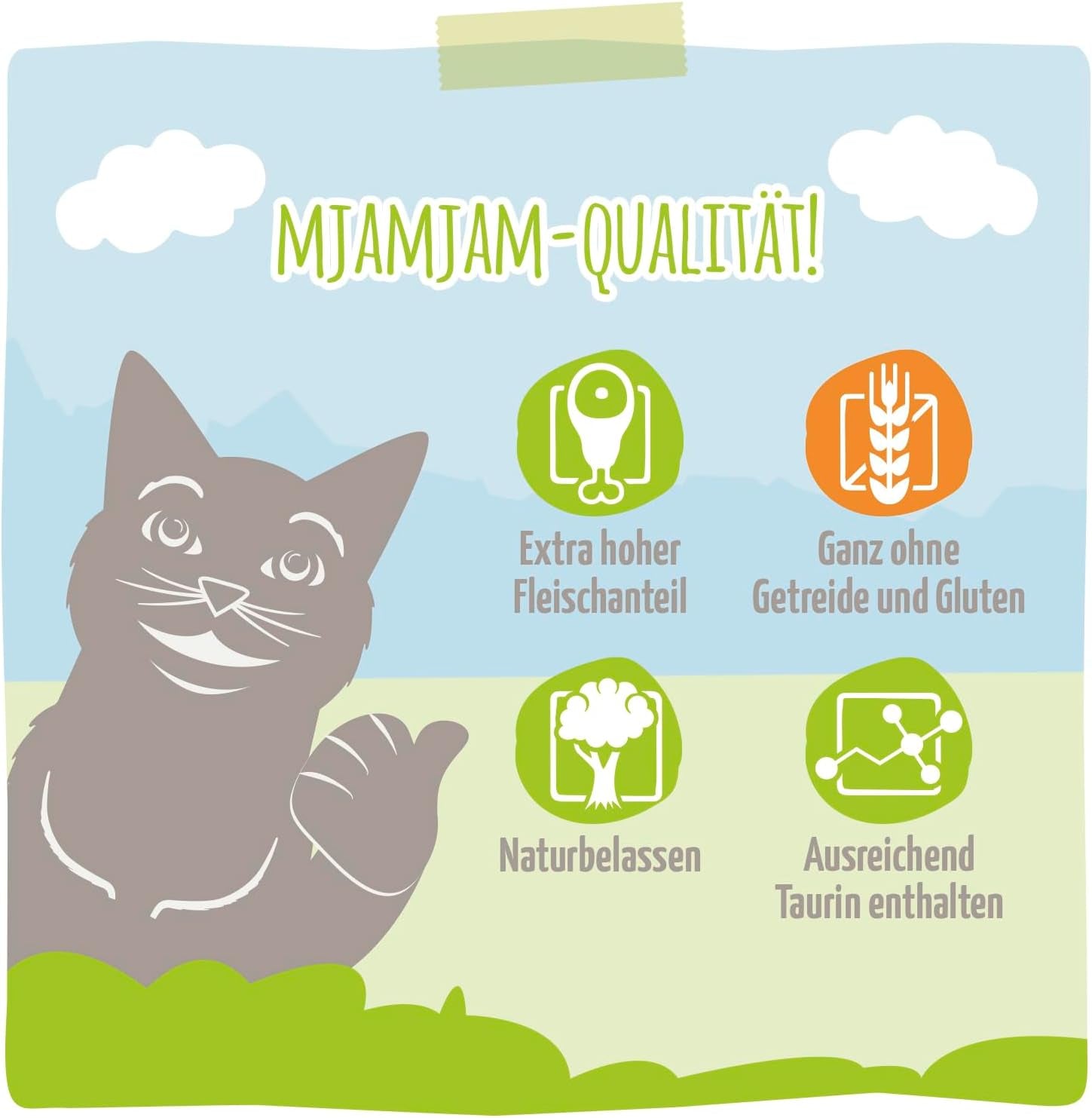 MjAMjAM - Mokra karma premium dla kotów - Pyszne pudełko, 12 szt. (12 x 200 g), bez zbóż, z dodatkowym mięsem