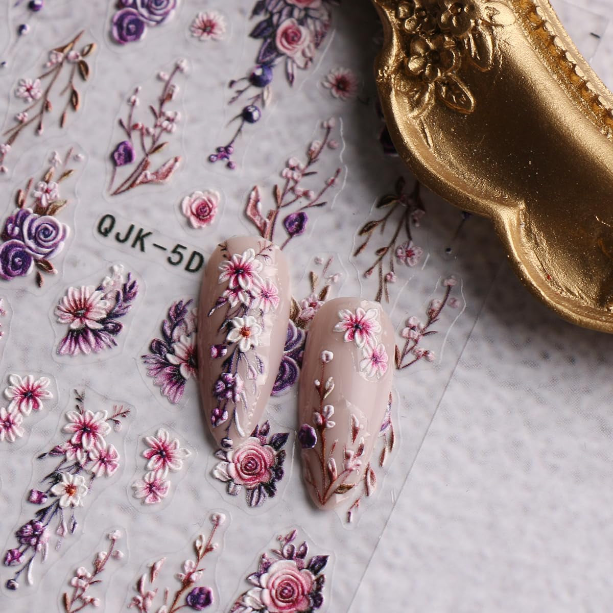 JMEOWIO 3D Nagelsticker Blumen Nail Art Naklejka Selbstklebend Nagelaufkleber 5D Stereoskopisch Frühling Sommer Dekoration Nageldesign Zubehör 4 Blatt