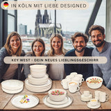 SĘNGER Key West | Kamionkowy zestaw obiadowy 24-częściowy zestaw talerzy obiadowych na 6 6 talerzy obiadowych Miski na płatki zbożowe Talerze deserowe Miski na makaron Zastawa kremowa o piaskowej fakturze | KOLEKCJA WARTOŚCIOWA