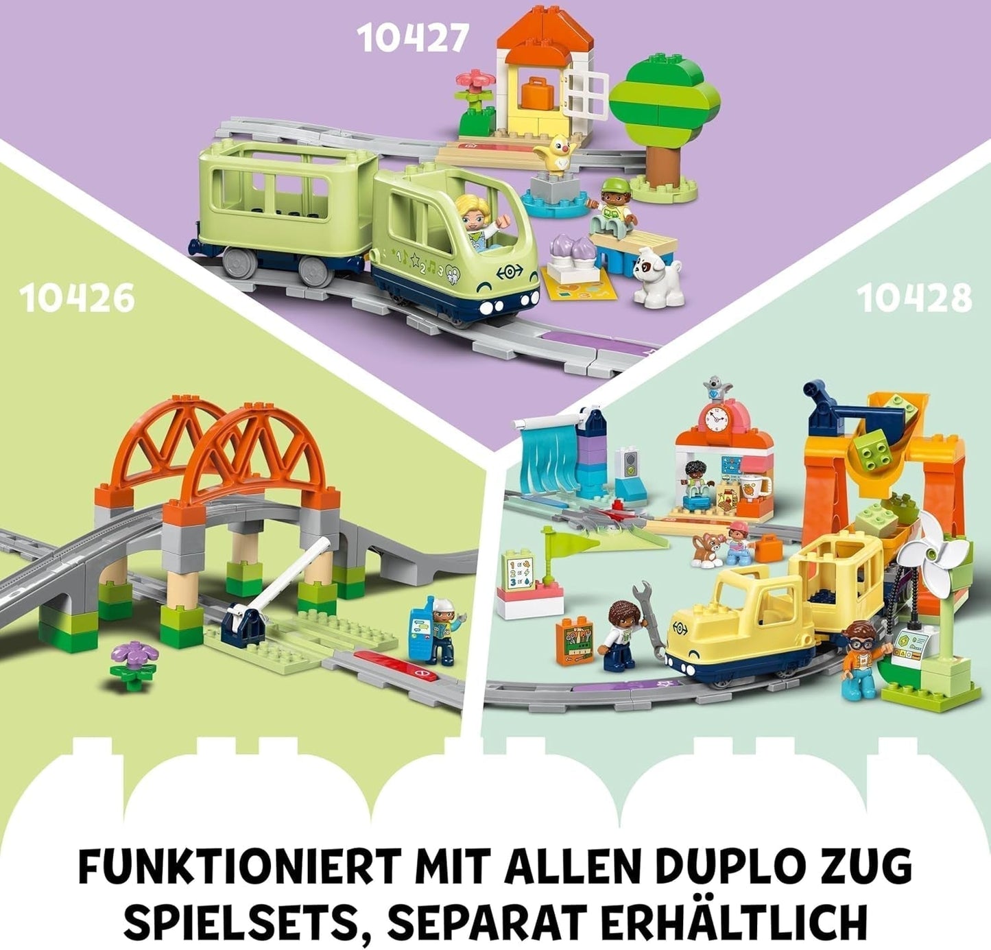 Duża interaktywna kolej miejska LEGO DUPLO, zabawka do budowania dla małych dzieci w wieku 3 lat, lokomotywa Push & Go ze światłami i dźwiękami, części torów, zabawka edukacyjna dla przedszkolaków 10428 Zestawy do budowania Beuche den LEGO-Store