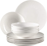 MĘSER 931461 Dalia Serwis obiadowy dla 6 osób wykonany z wysokiej jakości porcelany hotelowej, biały, 12-częściowy zestaw talerzy w stylu vintage, trwała porcelana