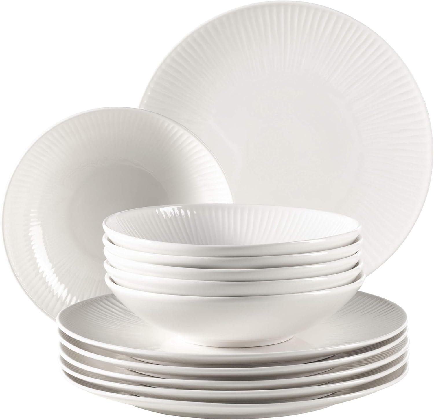MĘSER 931461 Dalia Serwis obiadowy dla 6 osób wykonany z wysokiej jakości porcelany hotelowej, biały, 12-częściowy zestaw talerzy w stylu vintage, trwała porcelana