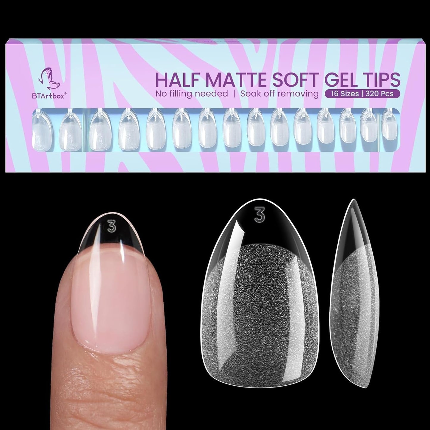 Btartbox Extra Short Migdałowe Tipsy - Full Cover Gel X Soft XS Żelowe Tipsy - Wstępnie ukształtowane Półmatowe Do Salonu Szerokich Paznokci 320 Szt