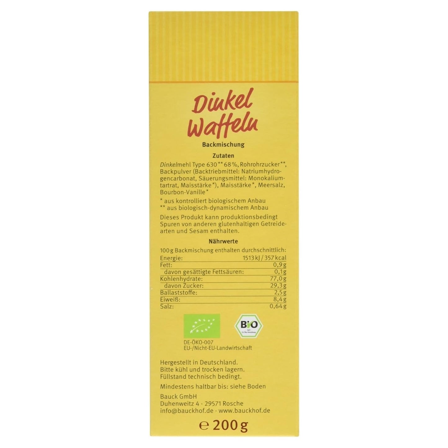 Demeter Bauck Hof Bio Dinkel Wafflen, 200 G Mieszanka do pieczenia i gotowania Naty Shop