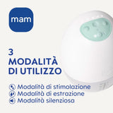 Przenośny laktator MAM Move z 3 trybami pracy i 5 poziomami intensywności, silikonowa obudowa Skinsoft, możliwość regulacji w 4 rozmiarach Akcesoria Żywność i karmienie piersią Bebe Naty Shop