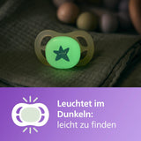 Philips AVENT Ultra Start smoczek na noc, smoczek ortodontyczny dla noworodków, świecący w ciemności, bez BPA, z pojemnikiem do sterylizacji, podwójne opakowanie, księżyc, gwiazda, SCF075/07