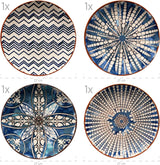 MĘSER 934017 Iberico Blue 4-osobowy zestaw obiadowy, 12-częściowy, w stylu mauretańskim, różne wzory vintage w kolorze białym i niebieskim, ceramika