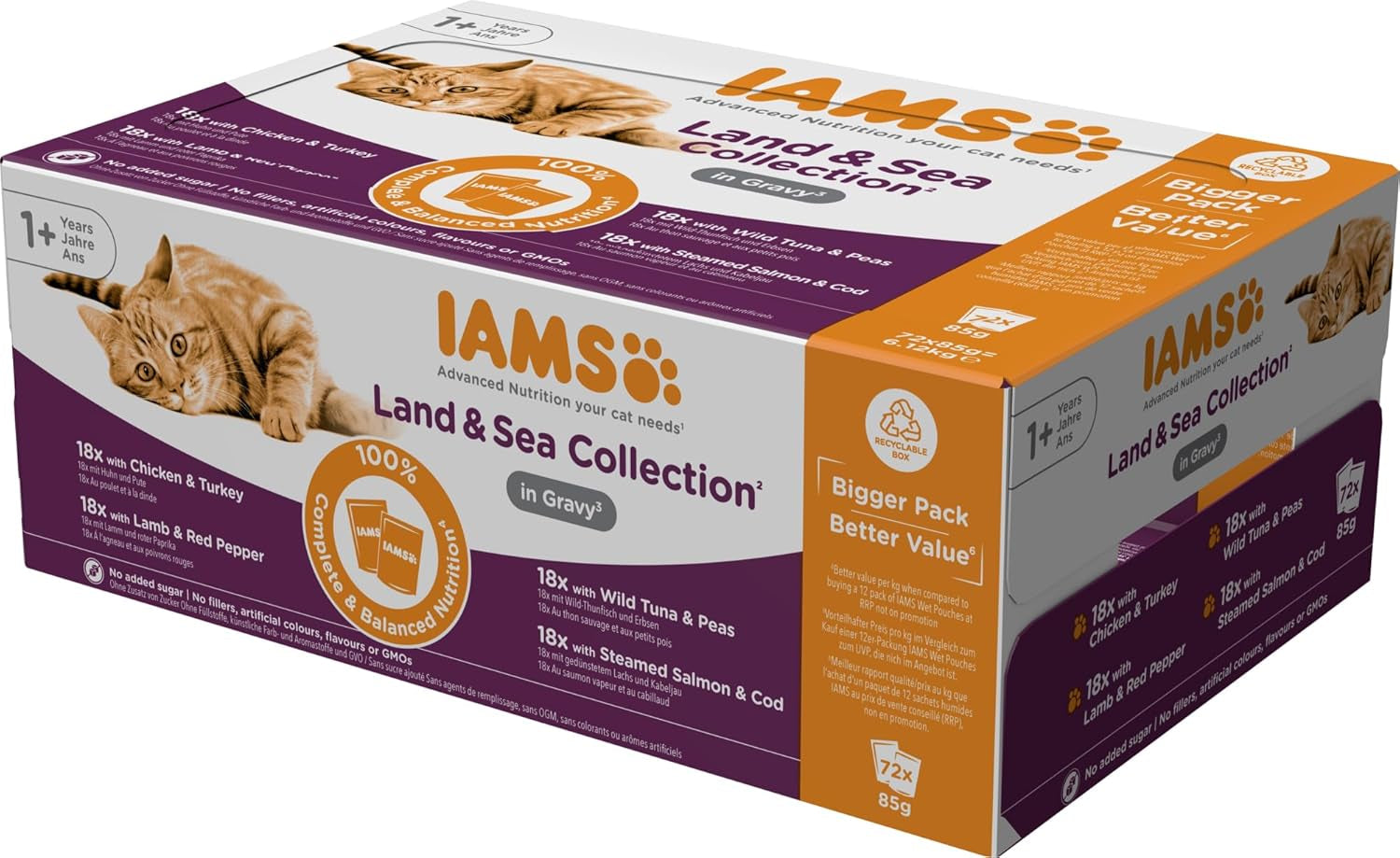 IAMS Delights Land & Sea Collection Mokra karma dla kotów - asortyment mięs i ryb Opakowanie zbiorcze w sosie, mokra karma dla kotów od 1. roku życia, 72 x 85g