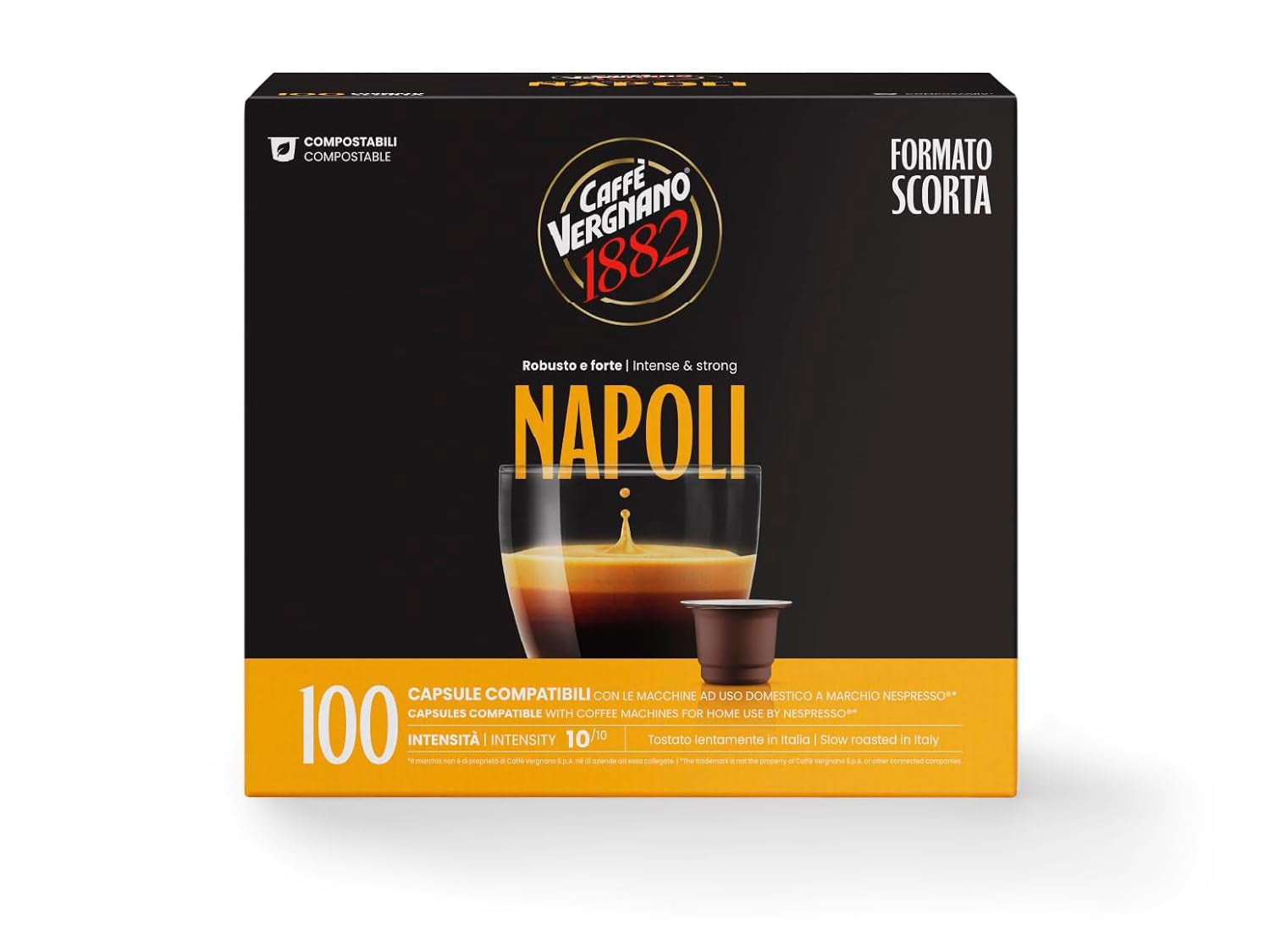 Caffè Vergnano 1882 - Èspressokompostierbare Kaffeekapseln, Kompatible Mit Nespresso, Neapol - Packung Enthält 100 Kapseln