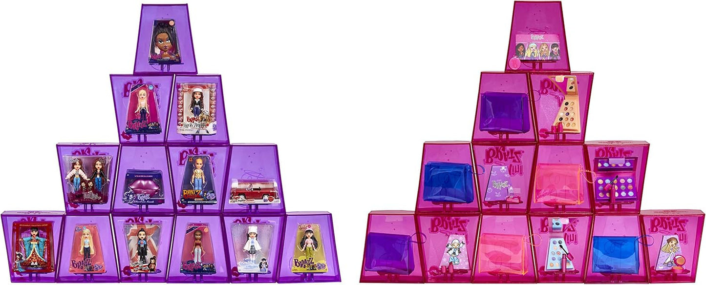 Lalki Bratz Miniverse MGA's Y2K Nostalgia Flashback Minis z limitowanej edycji - PAKIET NIESPODZIANKI - 2 mini lalki Bratz i gablota - świetny prezent dla dzieci i kolekcjonerów 6+