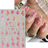 Złota Linie Schieber Rosa Nagelsticker Blumen 3D Kwiatowa naklejka na paznokcie Sakura Blütenblätter Blumen Nagelaufkleber Frühling Sommer Floral Nagel Naklejka Kwiaty Nagel Naklejki Nageldesign Zubehör Nail Art