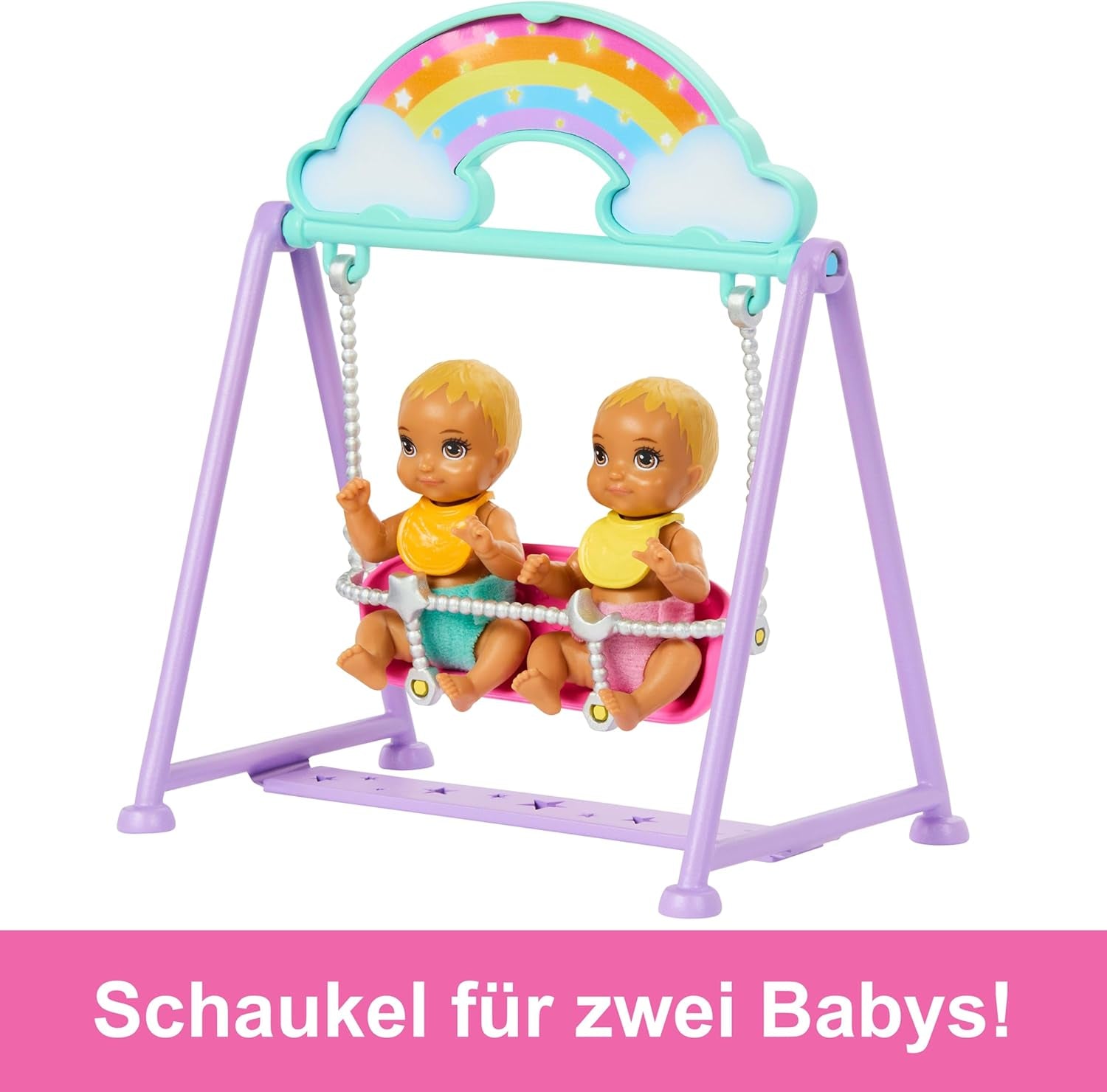 Lalka Barbie Skipper i domek do zabawy z akcesoriami, w tym bliźniacze lalki, 1 łóżeczko, 1 huśtawka, 1 bujak i inne elementy, HXM99