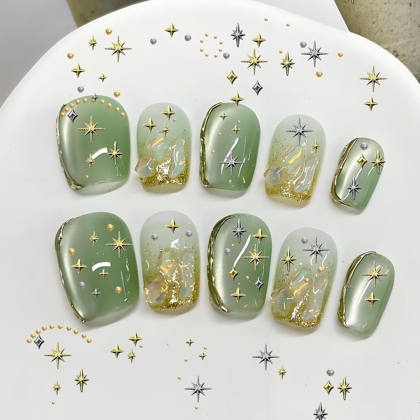 3400 Stück Goldene Und Silberne Sternperlen, Goldene Nagelanhänger, Zubehör Für Nagelschmuck, Schöne Sternnagelanhänger Für Nägel, cyrkonie do zdobienia paznokci