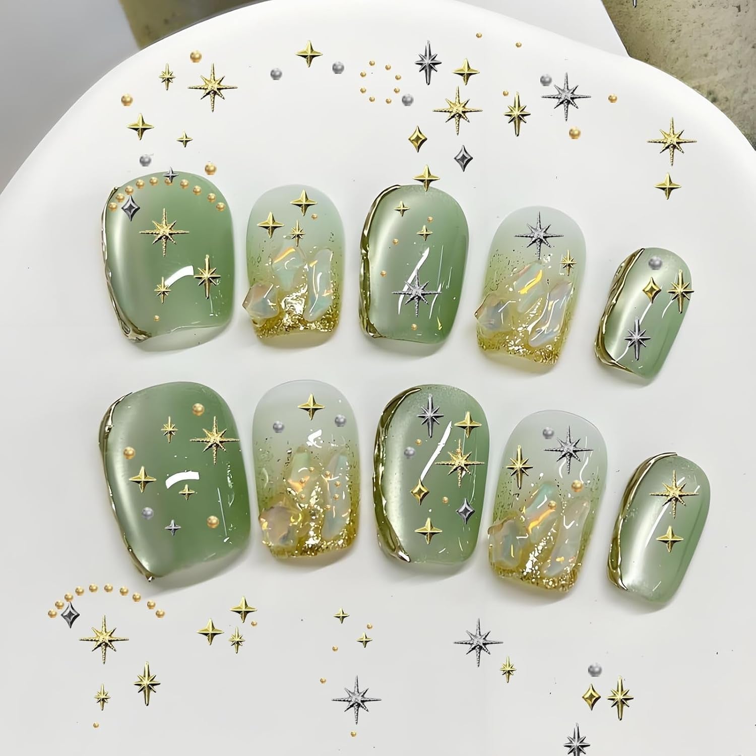 3400 Stück Goldene Und Silberne Sternperlen, Goldene Nagelanhänger, Zubehör Für Nagelschmuck, Schöne Sternnagelanhänger Für Nägel, cyrkonie do zdobienia paznokci