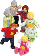Nagradzany zestaw domków dla lalek Hape Doll Family, unikalne drewniane akcesoria do domku dla lalek, pomysłowa zabawa, 6 członków rodziny lalek, wiek od 3 lat