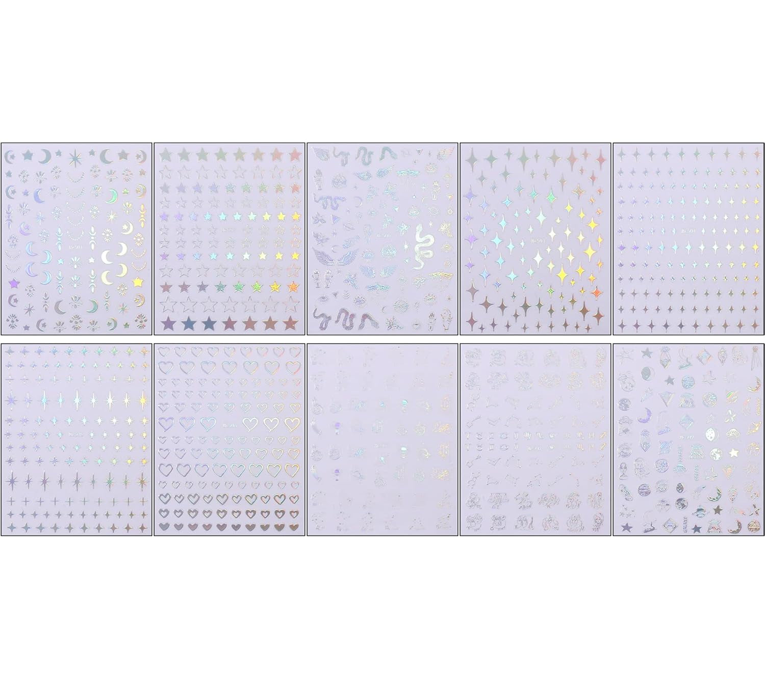 JMEOWIO Nagelsticker Mond Stern Schlange 10 Blatt Nail Art Naklejka Selbstklebend Nagelaufkleber Aurora Dekoration Nageldesign Zubehör